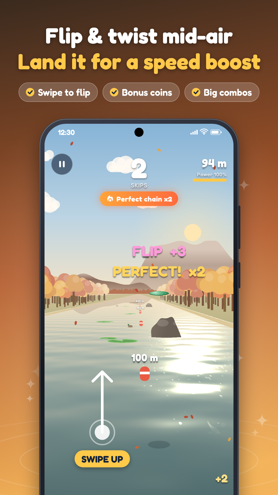 Stone Skipping screenshot: flipping the stone mid-air